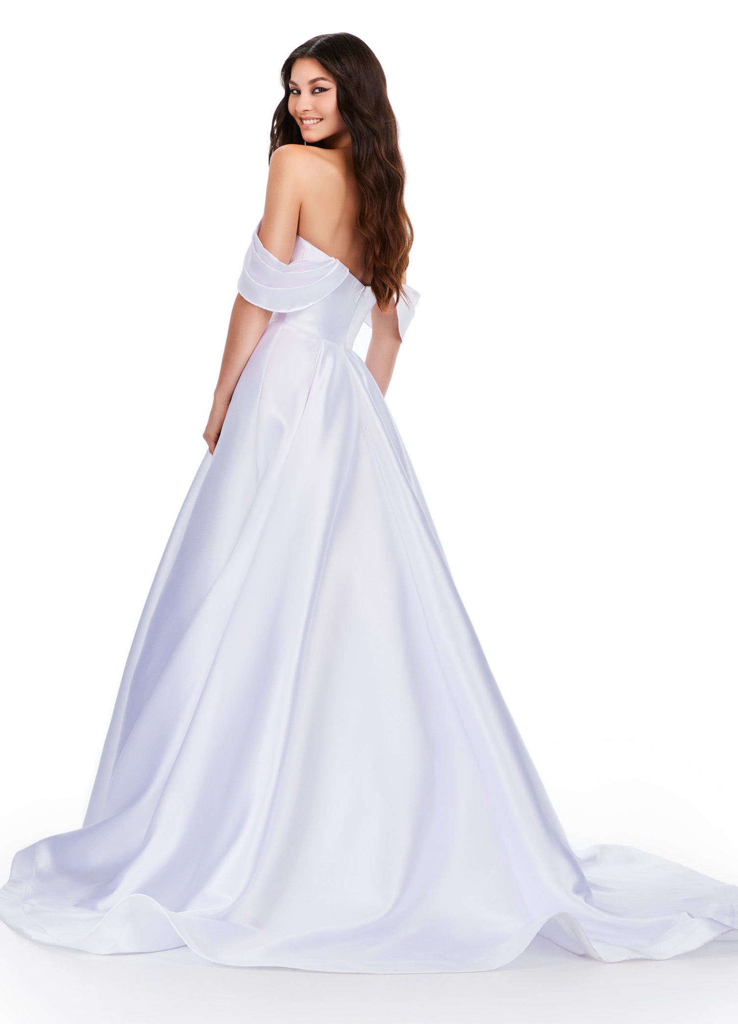Elegant Black Printing White Prom Dresses 2023 Ball Gown Off-The-Shoulder  Short Sleeve Backless Floor-